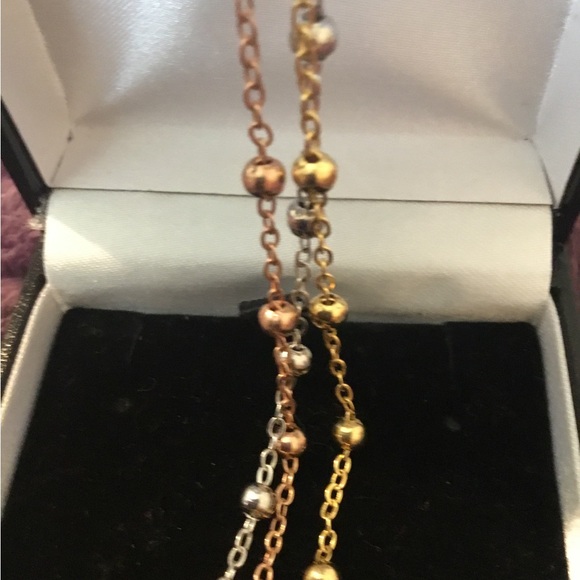 NEW TRICOLORED Rose, Yellow & White 14K Gold Over 925 3 Row Link Bracelet - Picture 5 of 7